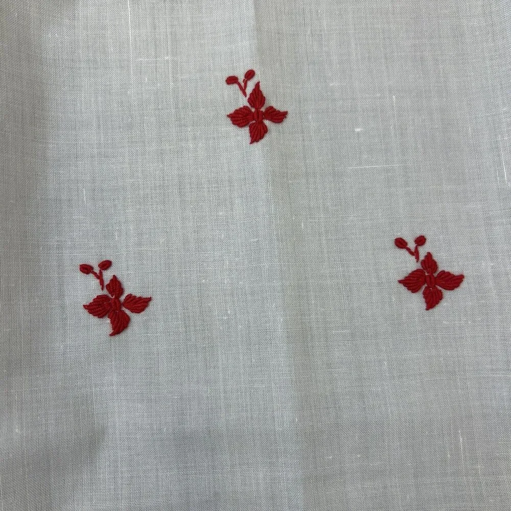 Vintage Handworked NEEDLEPOINT Piece - White w/Red/Floral Design Approx 43